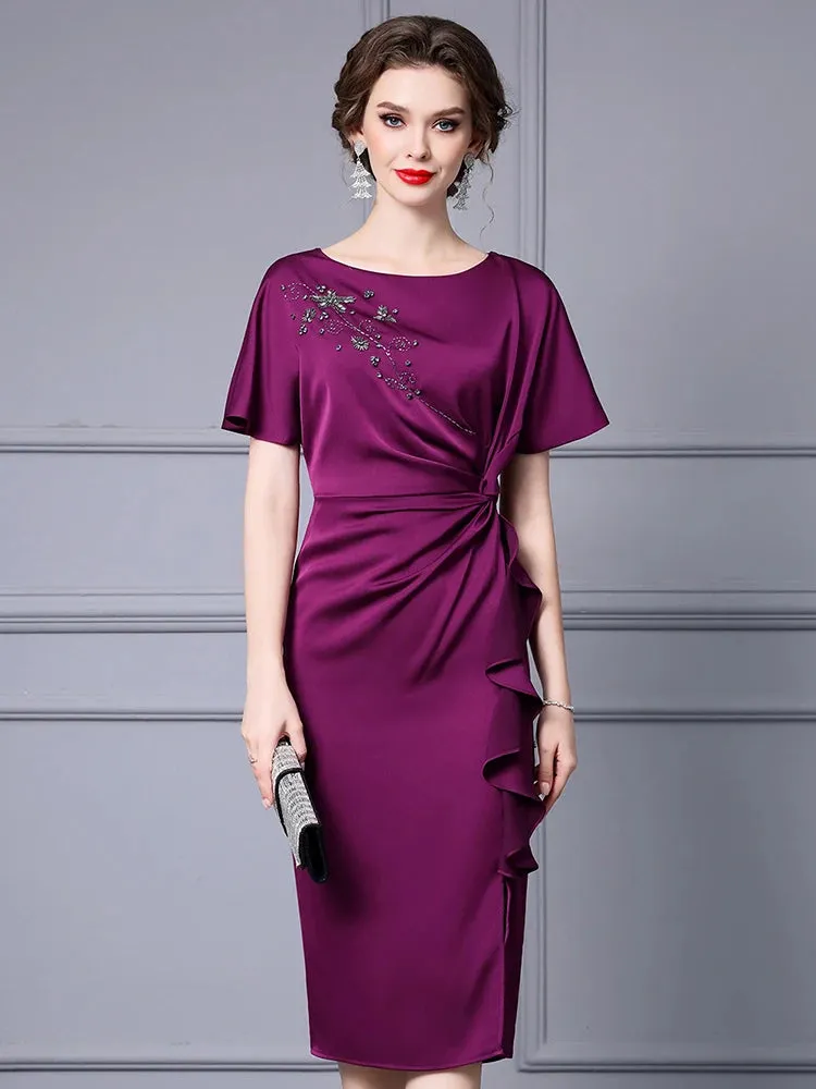 Gemma  O-Neck Short Sleeve Beading Ruffles Elegant Party Dress