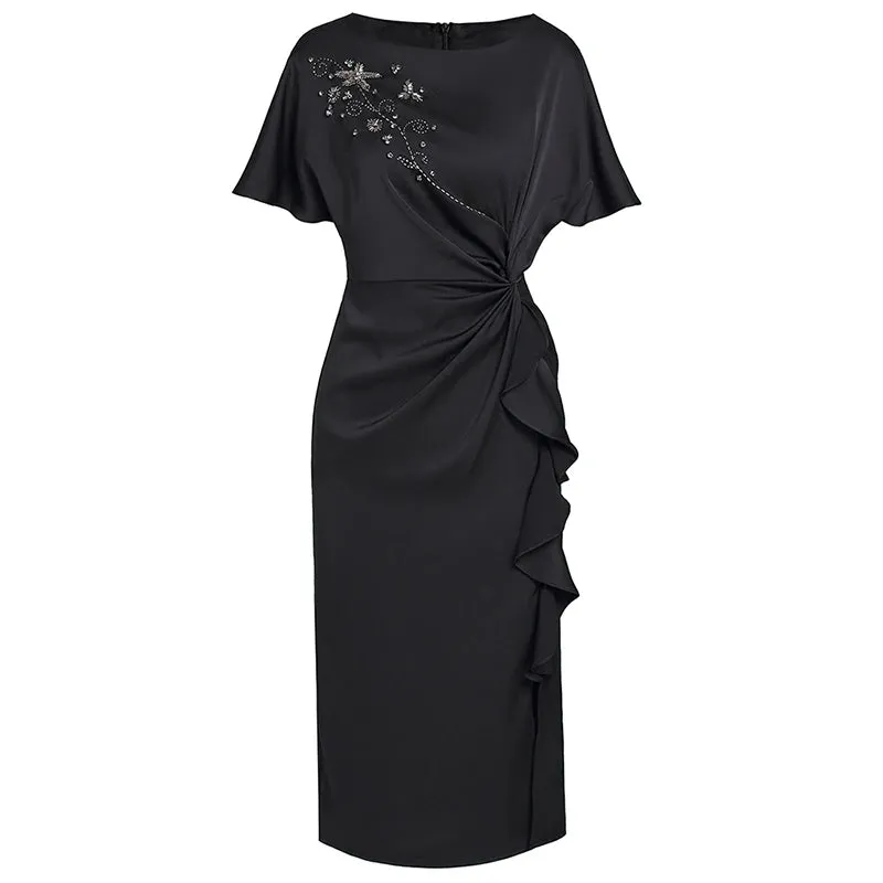 Gemma  O-Neck Short Sleeve Beading Ruffles Elegant Party Dress