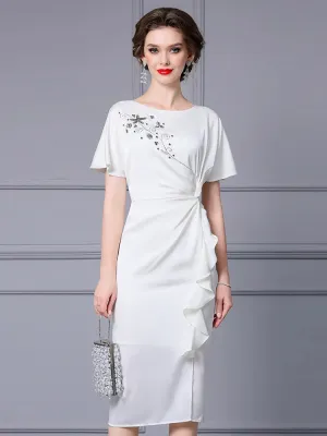 Gemma  O-Neck Short Sleeve Beading Ruffles Elegant Party Dress