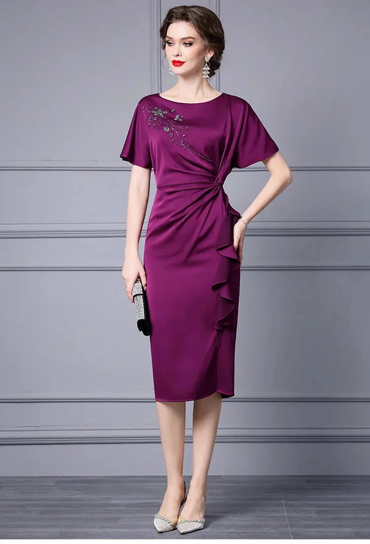 Gemma  O-Neck Short Sleeve Beading Ruffles Elegant Party Dress