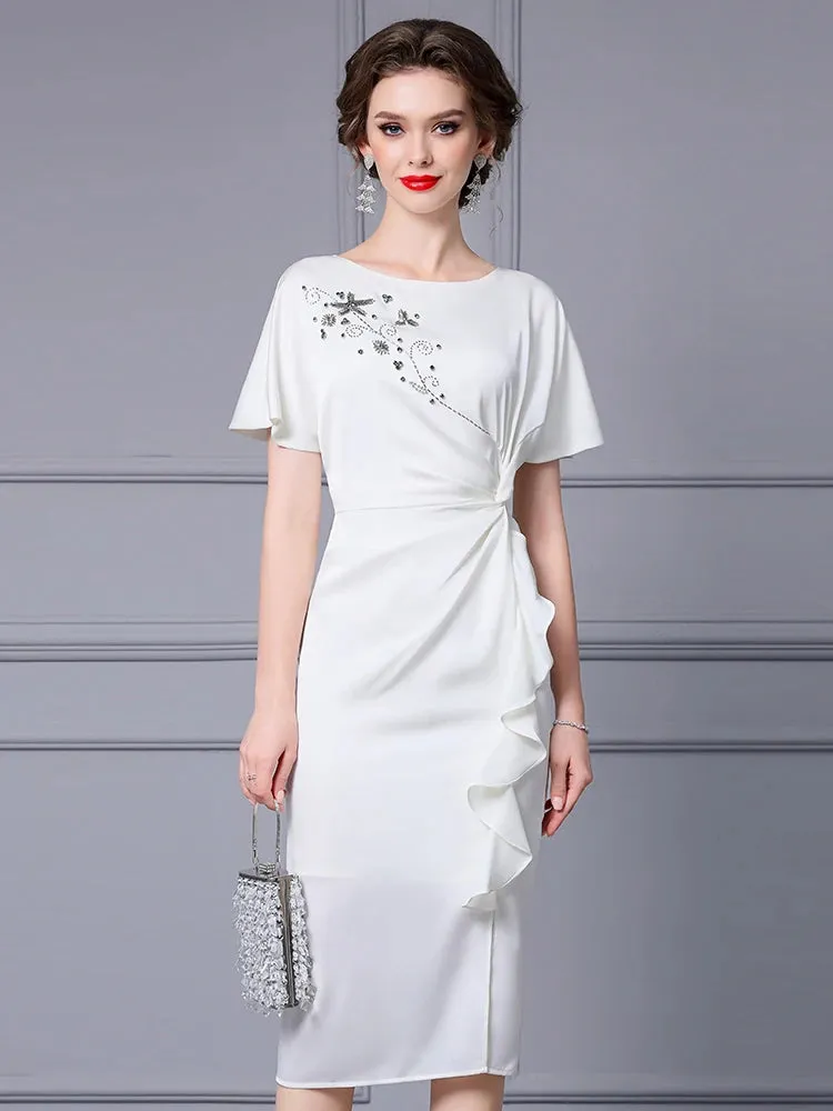 Gemma  O-Neck Short Sleeve Beading Ruffles Elegant Party Dress