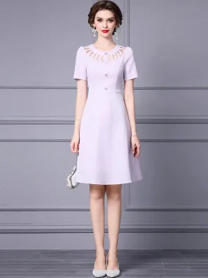 Gracelyn Short Sleeve Hollow Out Button Elegant A-Line Dress