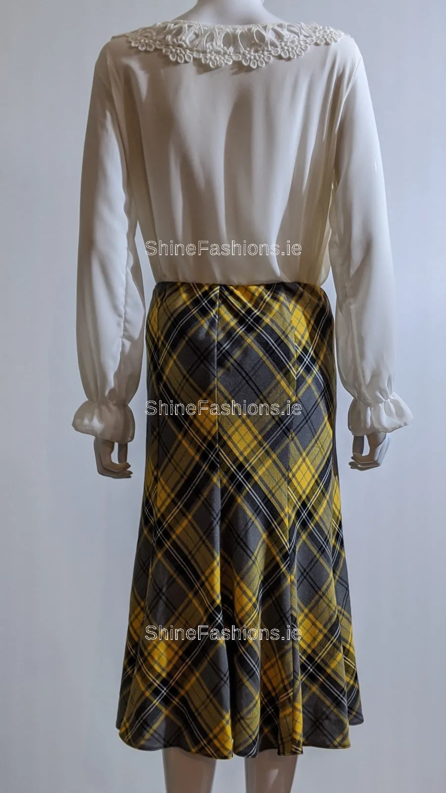 Grey & Yellow Elasticated Lined A-Line Checked Tartan Skirt