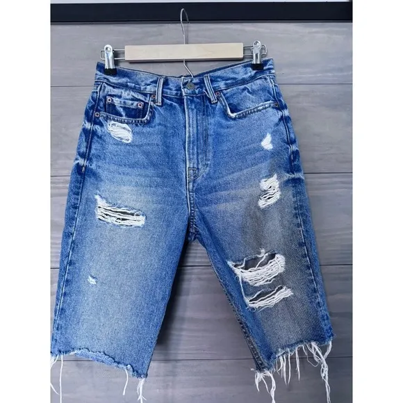 GRLFRND Beverly Slim Fit Bermuda Jean Shorts Revolve Size 26 Distressed Jorts