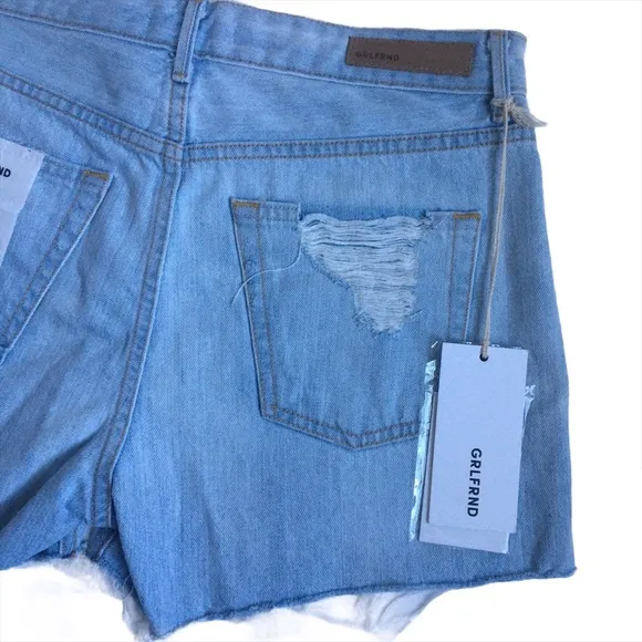 GRLFRND Helena High Rise Button Fly Cut Off Distressed Denim Jean Shorts Size 28