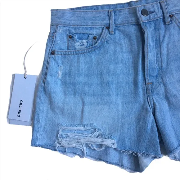 GRLFRND Helena High Rise Button Fly Cut Off Distressed Denim Jean Shorts Size 28