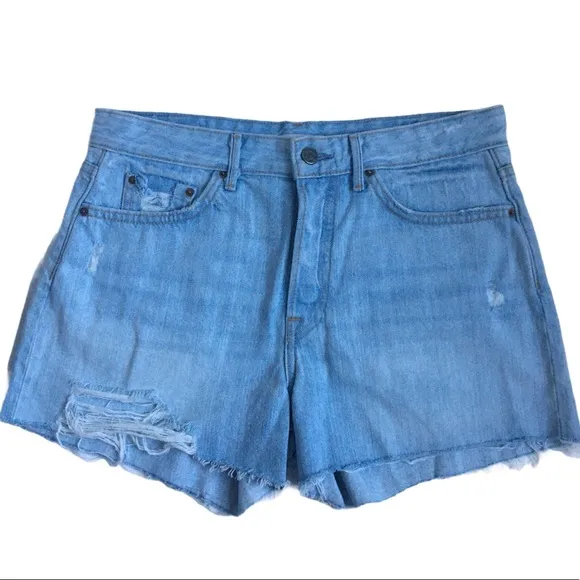 GRLFRND Helena High Rise Button Fly Cut Off Distressed Denim Jean Shorts Size 28