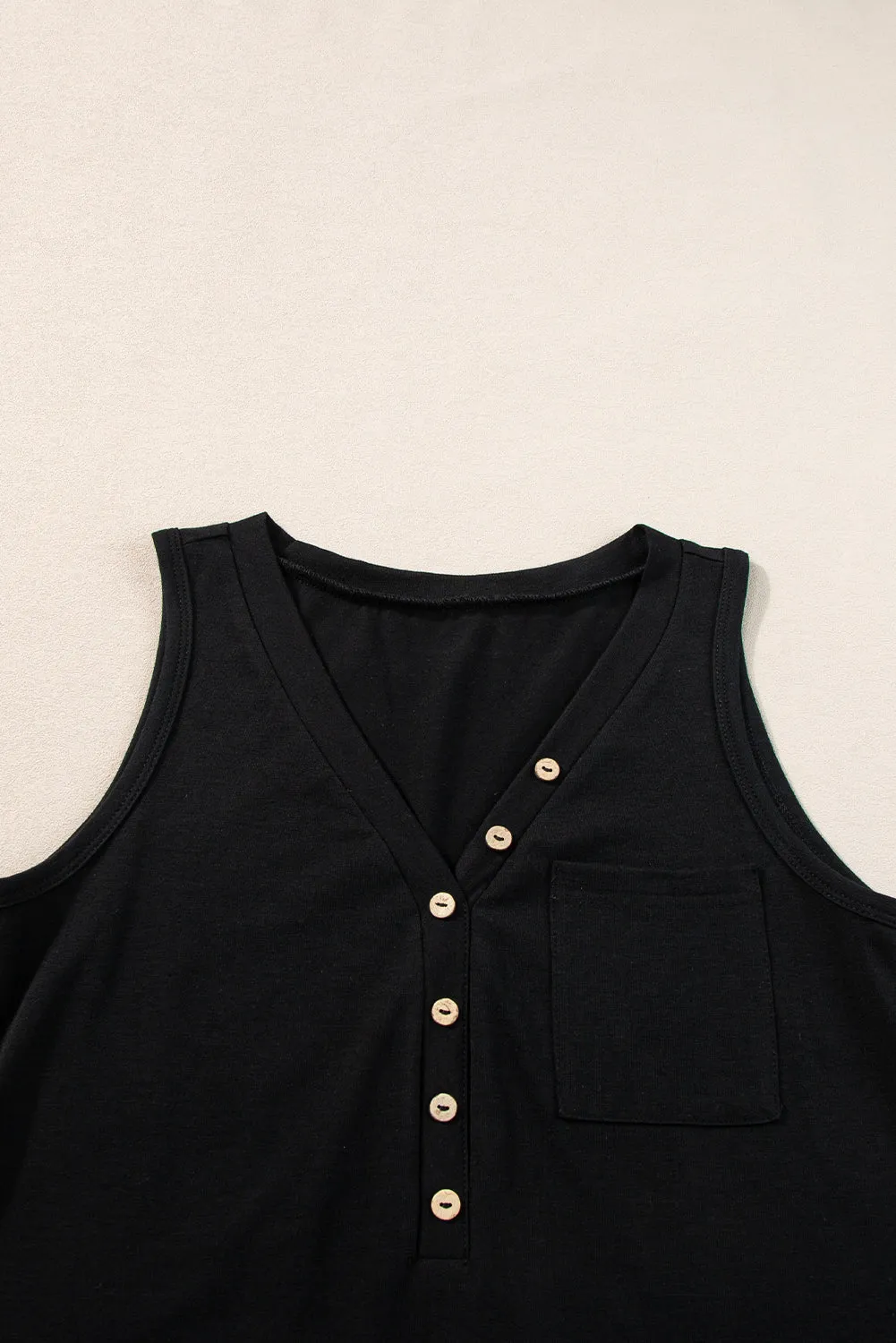 Half Button Patched Pocket Tank Top