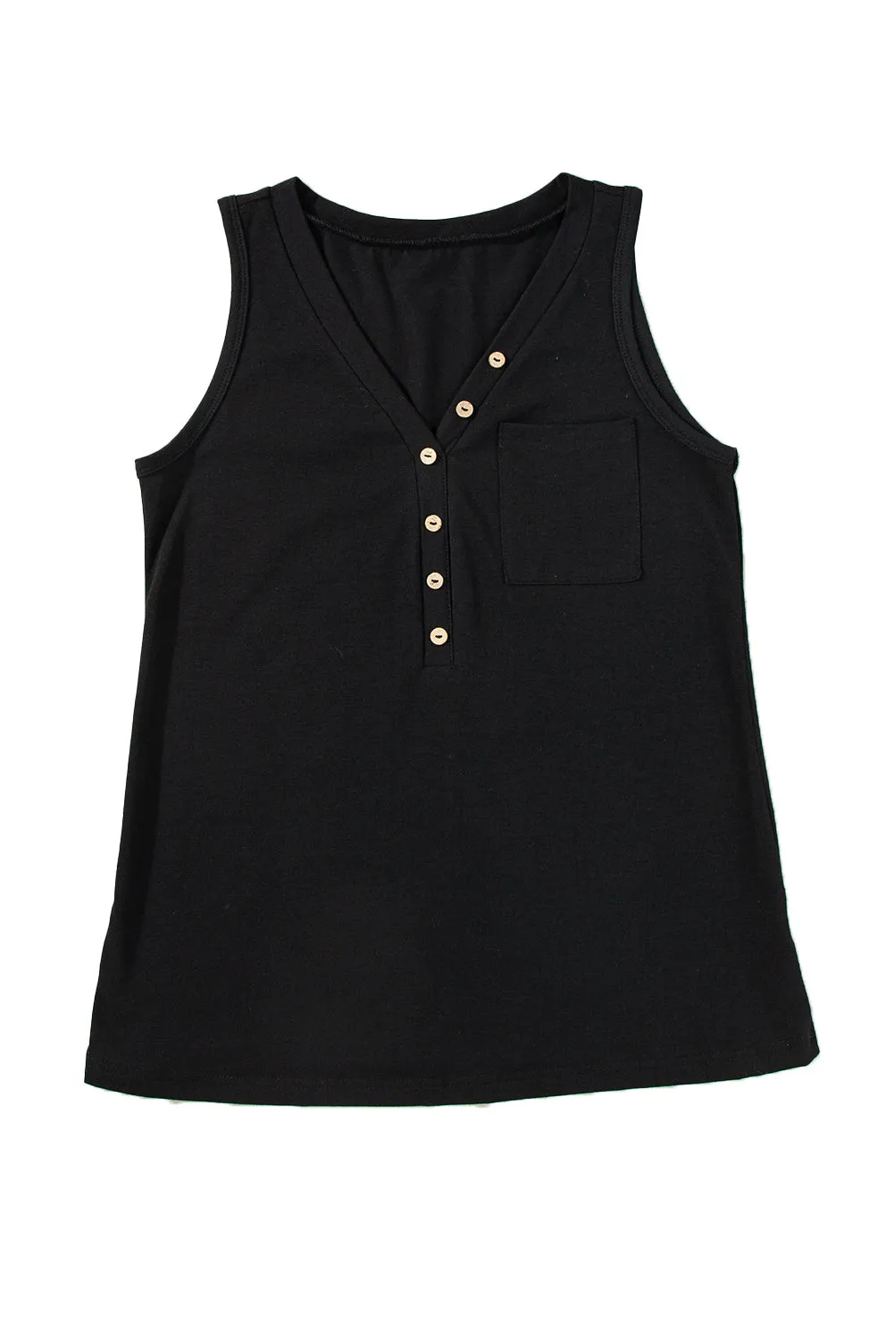 Half Button Patched Pocket Tank Top