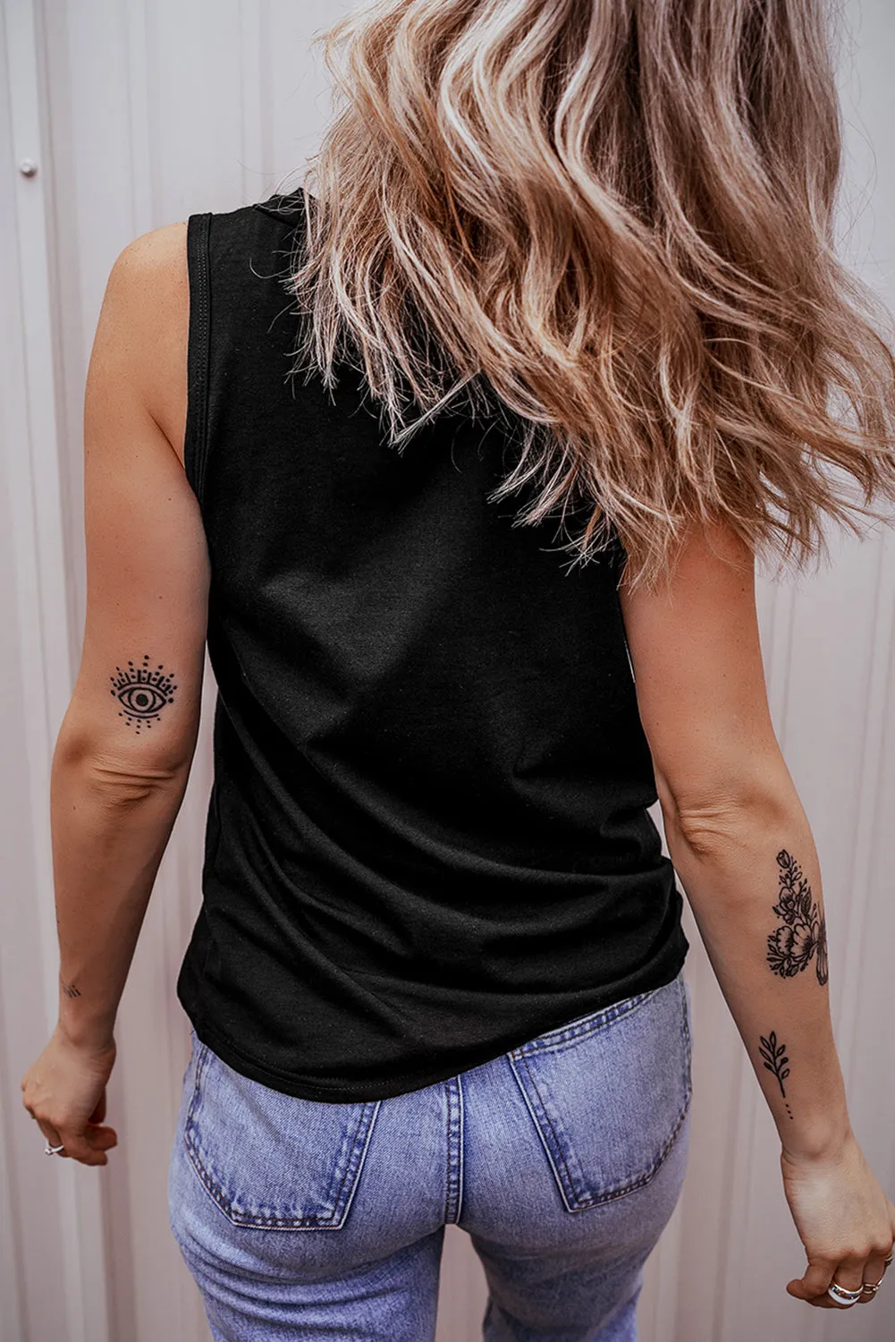 Half Button Patched Pocket Tank Top