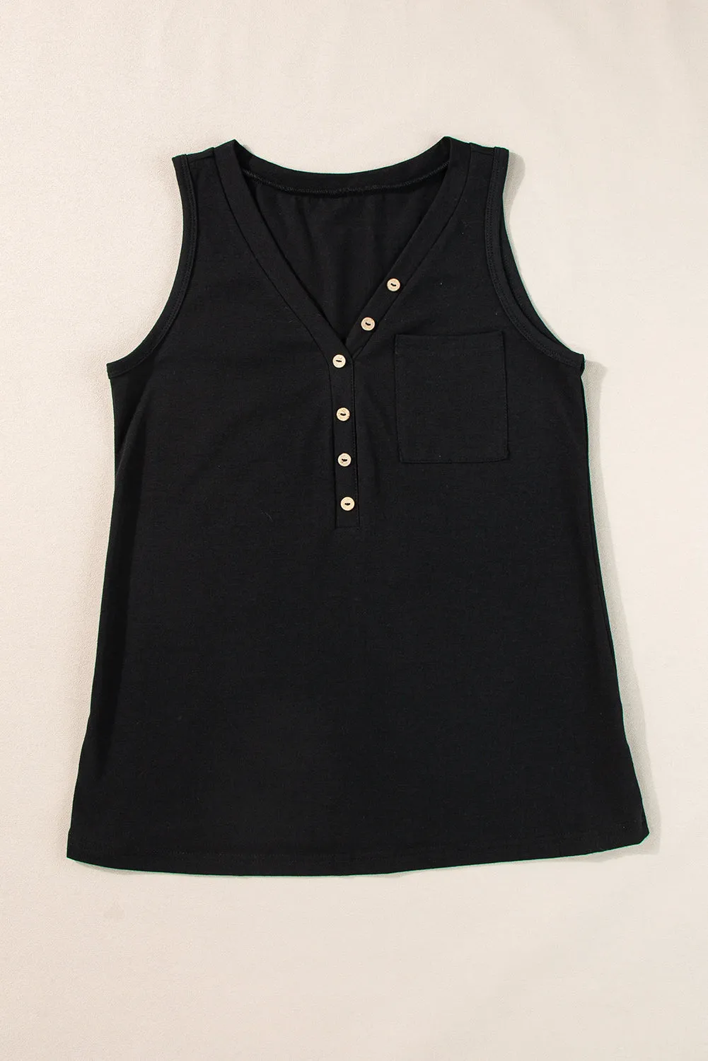 Half Button Patched Pocket Tank Top