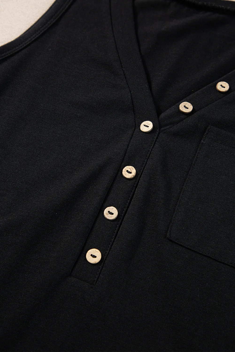 Half Button Patched Pocket Tank Top