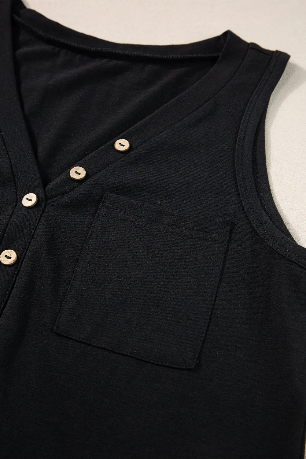 Half Button Patched Pocket Tank Top