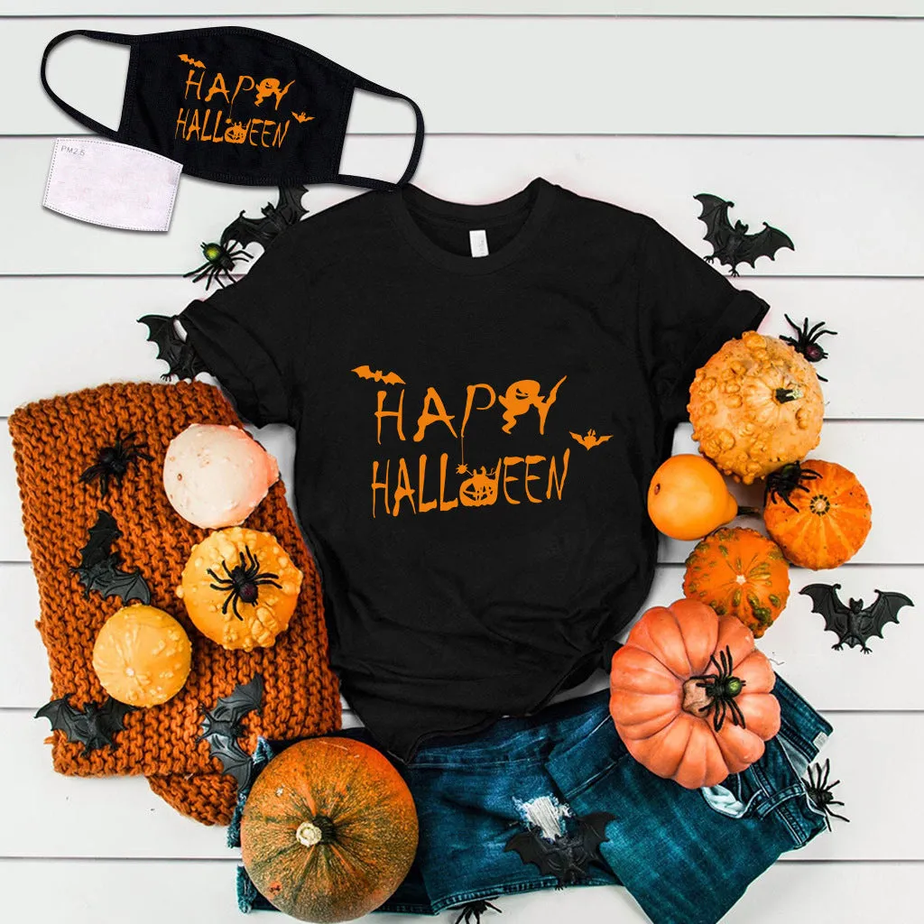 Happy Halloween Printed T-shirt 2-Piece Set B