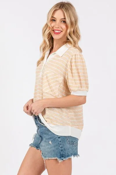 Hazel Blues® |  Ces Femme Knit Striped Contrast Short Sleeve Top