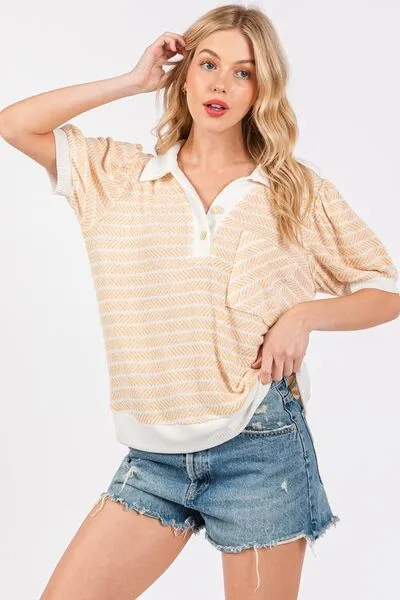 Hazel Blues® |  Ces Femme Knit Striped Contrast Short Sleeve Top