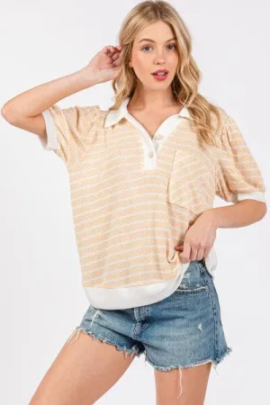 Hazel Blues® |  Ces Femme Knit Striped Contrast Short Sleeve Top