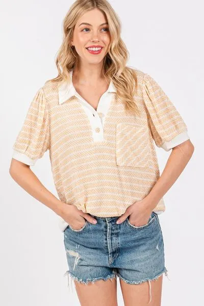 Hazel Blues® |  Ces Femme Knit Striped Contrast Short Sleeve Top