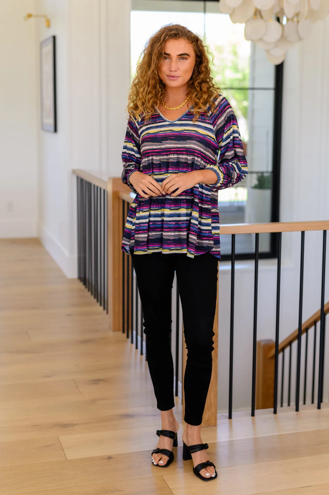 Hazel Blues® |  Circle Back Striped V-Neck Top