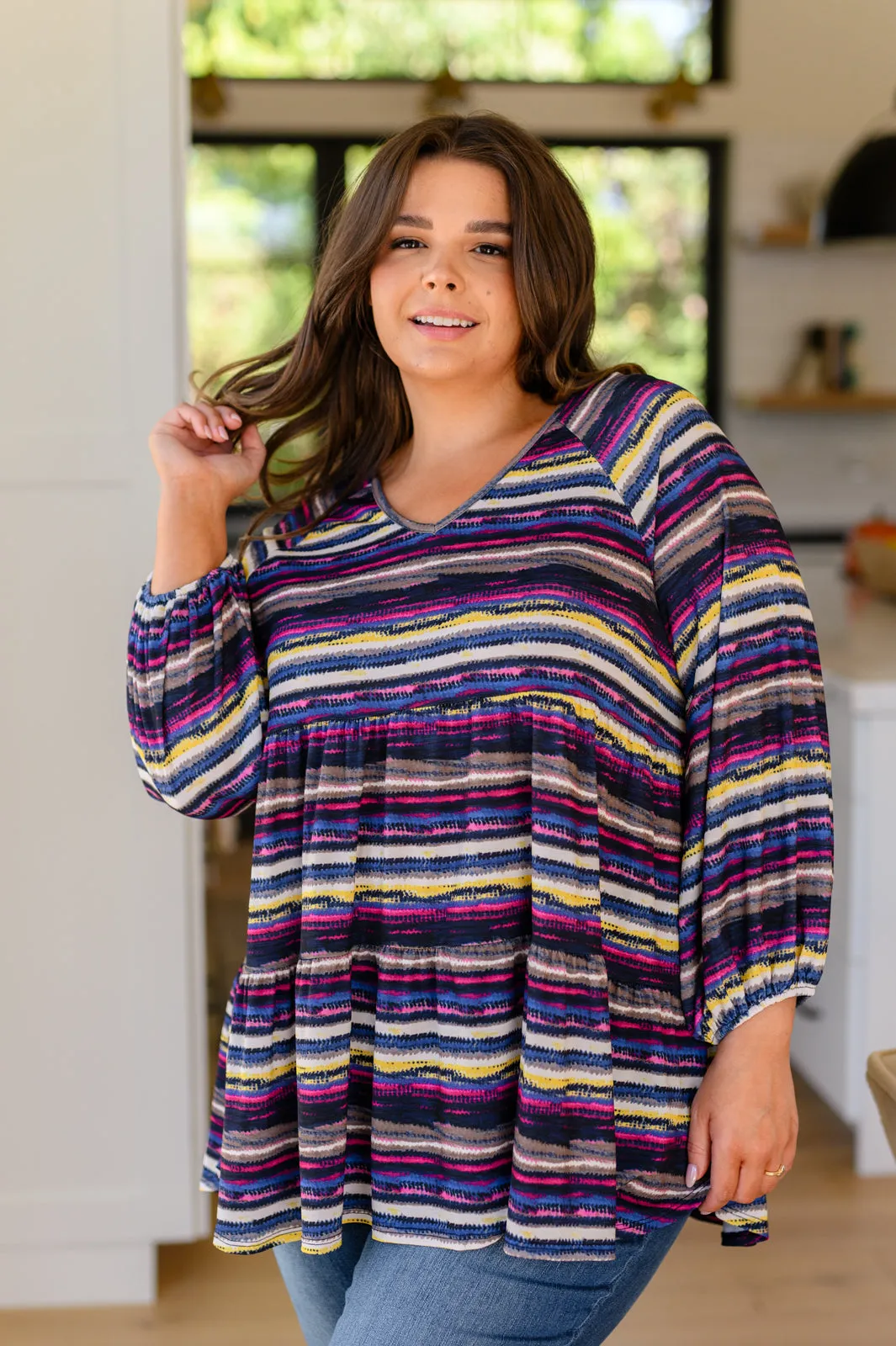 Hazel Blues® |  Circle Back Striped V-Neck Top