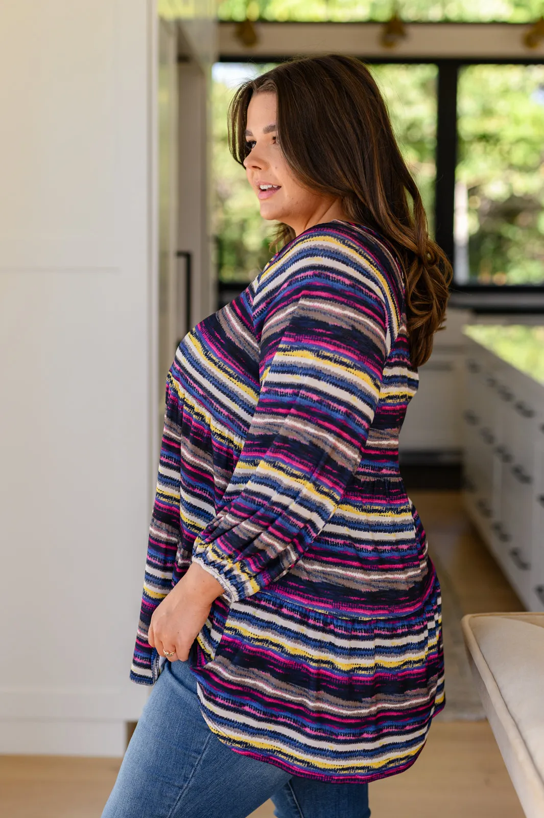 Hazel Blues® |  Circle Back Striped V-Neck Top