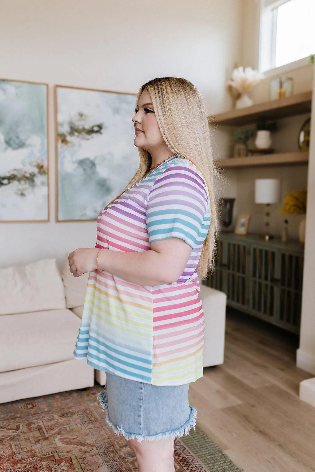 Hazel Blues® |  Looking for Rainbows V-Neck Striped Top