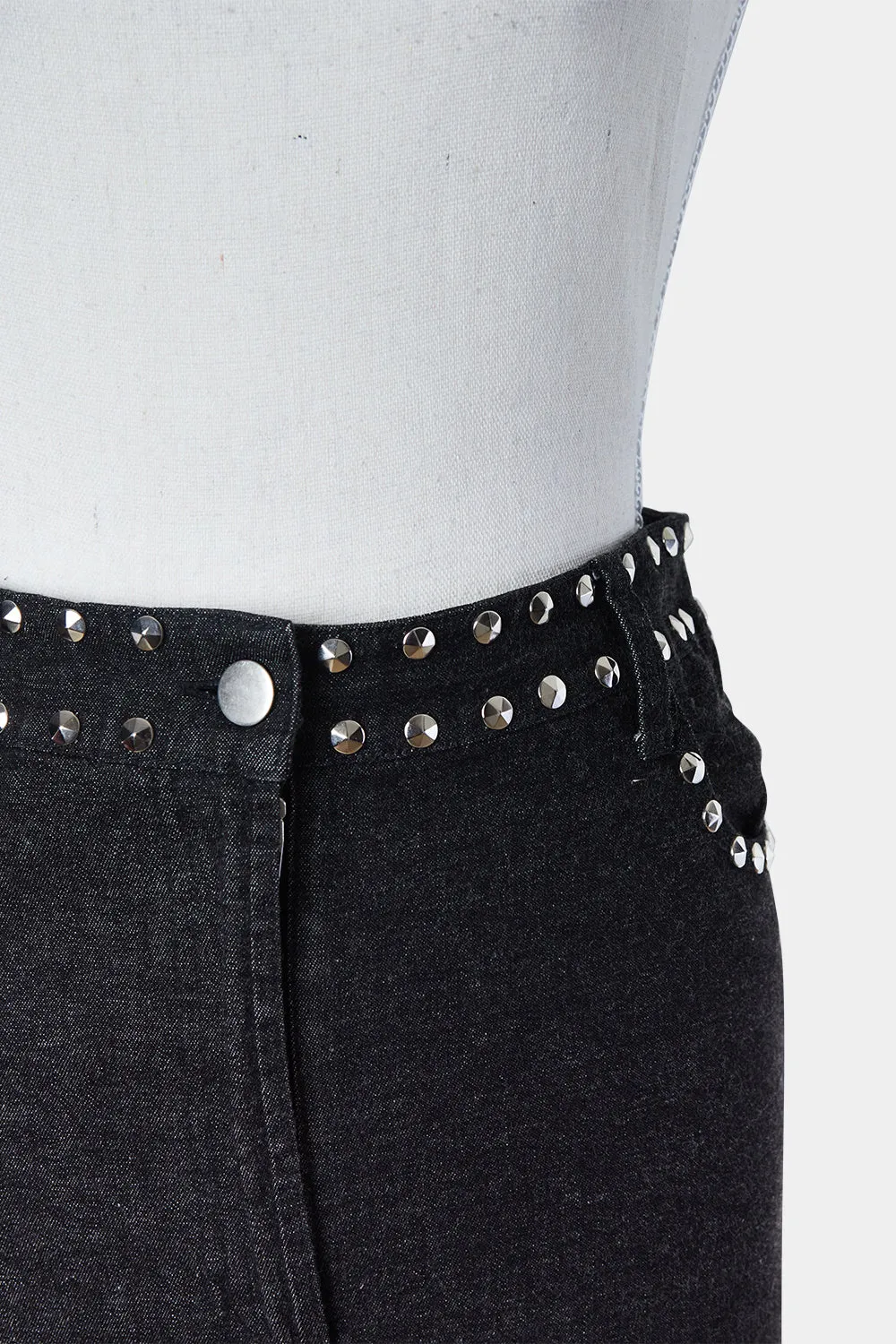HD Dark Wash Navy Denim Look Studded Pencil Skirt