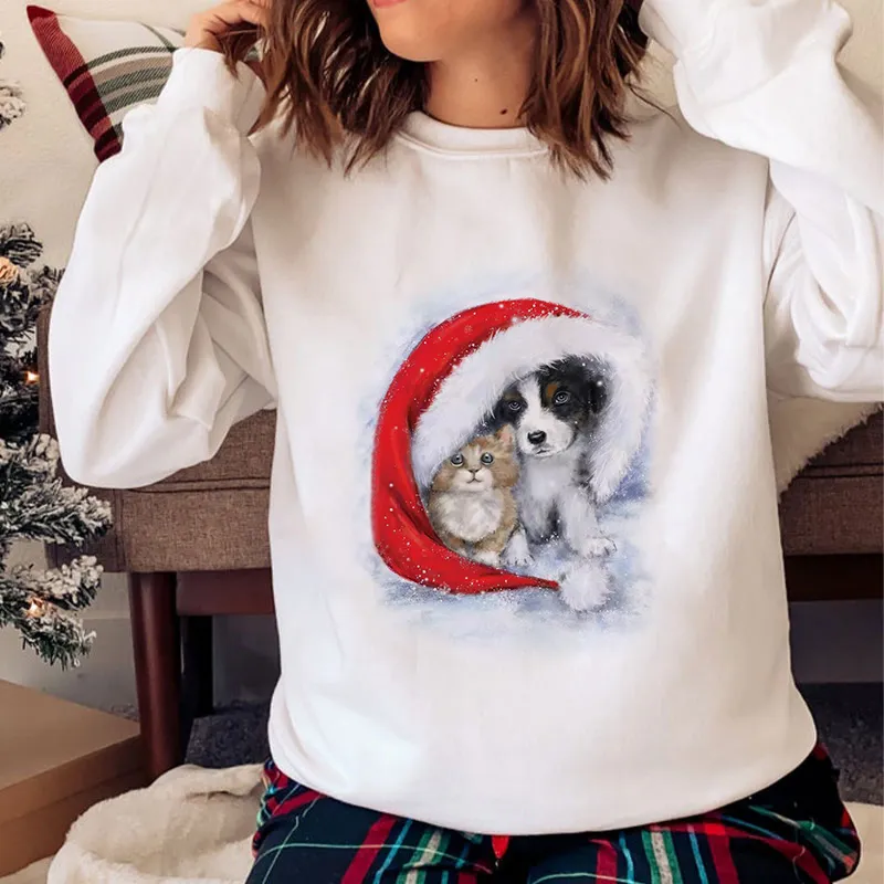 Hello Christmas O-Neck White Sweater V