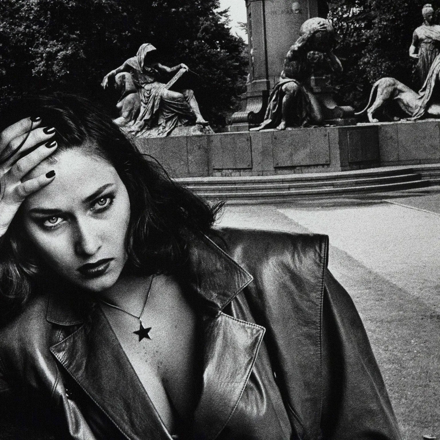 HELMUT NEWTON, "YOUNG WOMAN AND BISMARCK MONUMENT, BERLIN", 1979