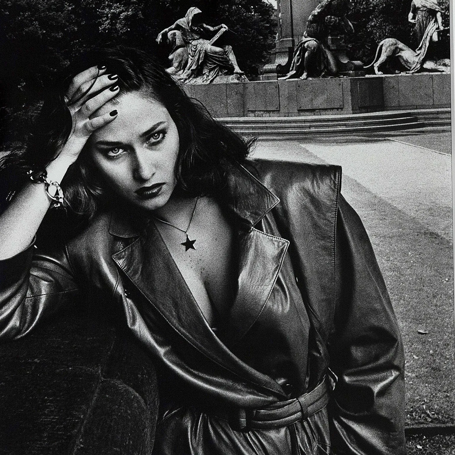 HELMUT NEWTON, "YOUNG WOMAN AND BISMARCK MONUMENT, BERLIN", 1979