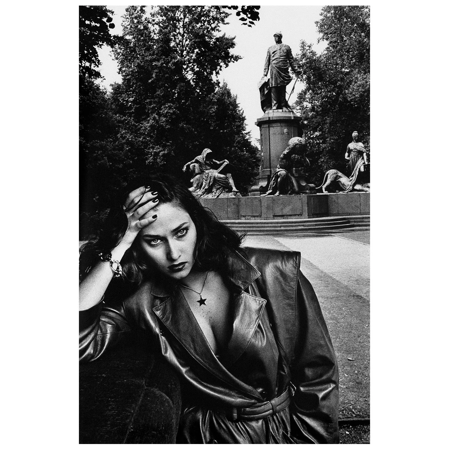 HELMUT NEWTON, "YOUNG WOMAN AND BISMARCK MONUMENT, BERLIN", 1979