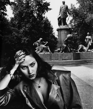 HELMUT NEWTON, "YOUNG WOMAN AND BISMARCK MONUMENT, BERLIN", 1979
