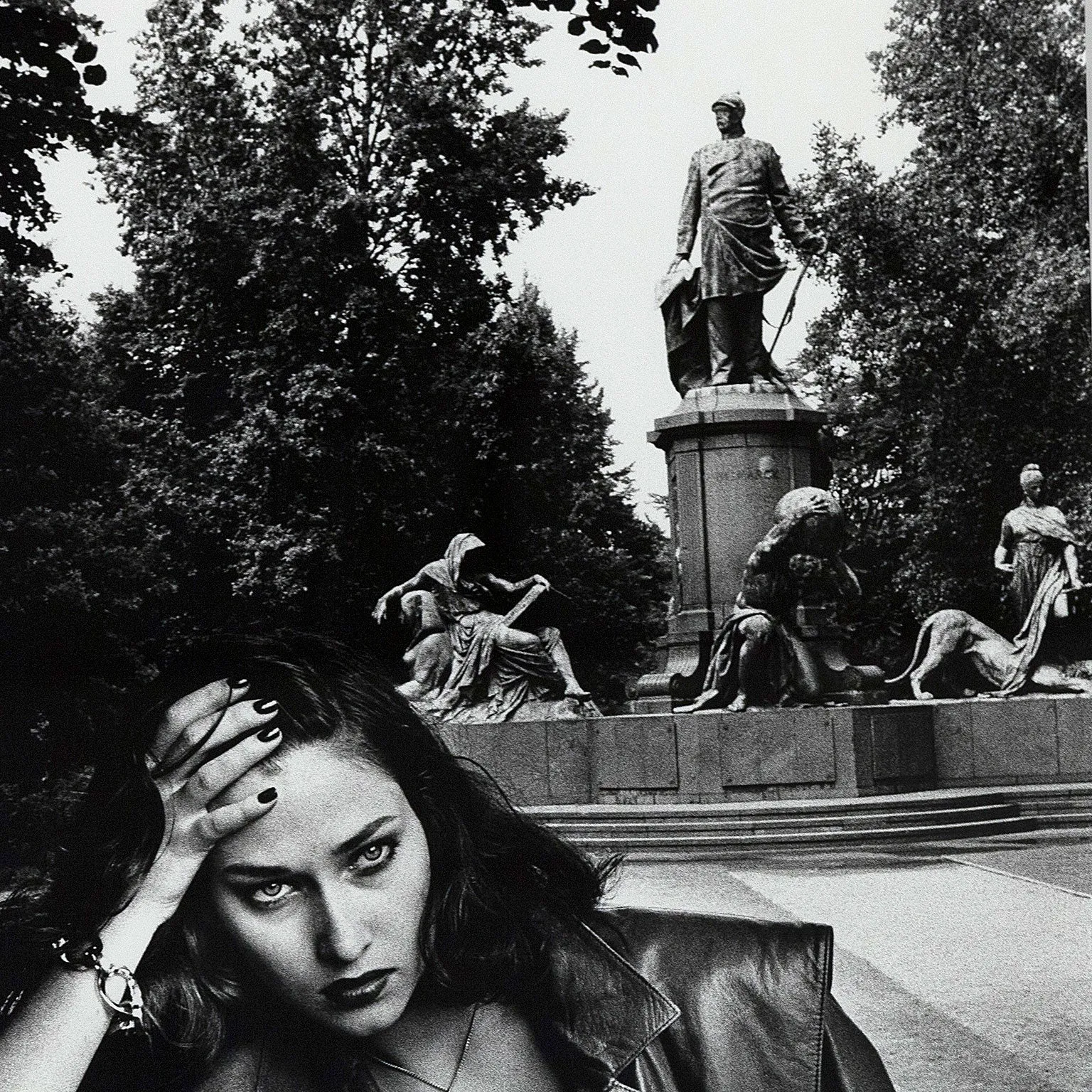 HELMUT NEWTON, "YOUNG WOMAN AND BISMARCK MONUMENT, BERLIN", 1979