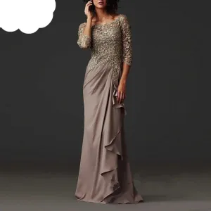High Quality A-Line Lace Mother Of The Bride Dress Featuring Half Sleeves And Stunning Ruffled Skirt