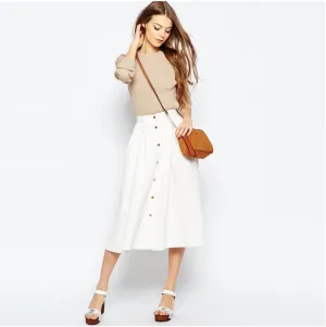 High Waist Button-Up Midi Skirt