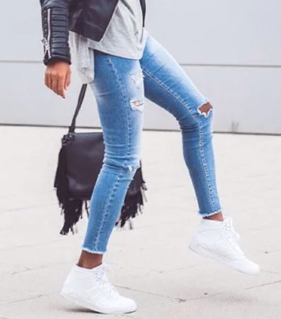 High Waist Slim Stretch Washed Irregular Denim Pants