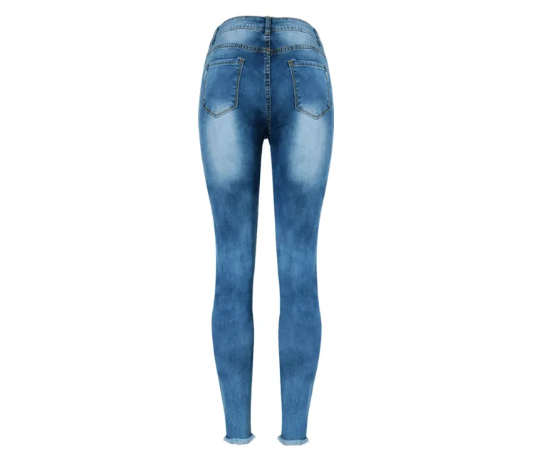 High Waist Slim Stretch Washed Irregular Denim Pants