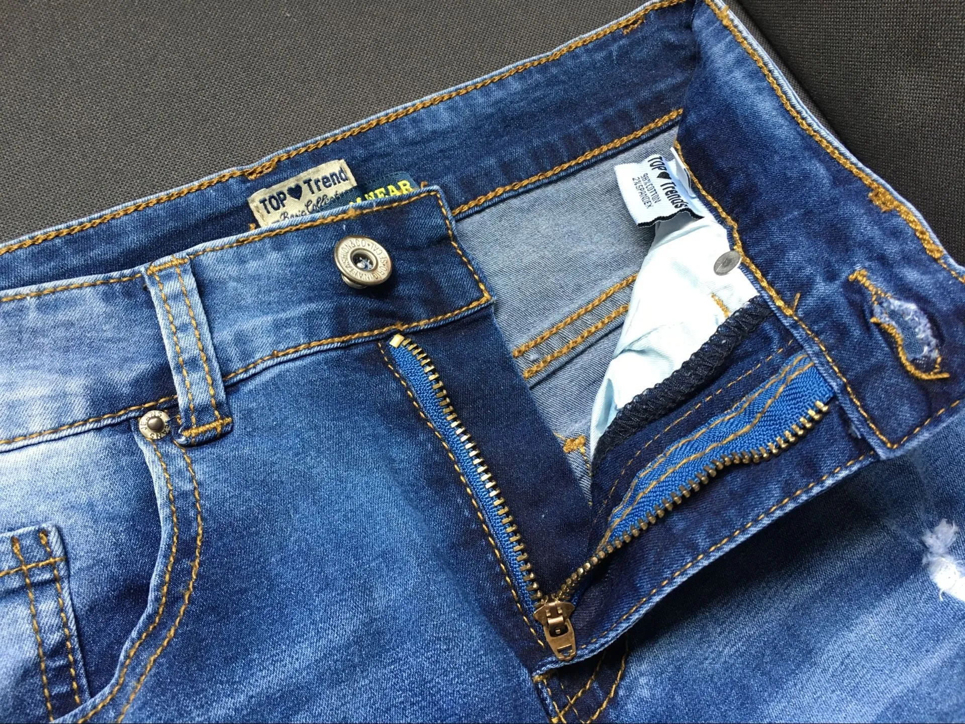 High Waist Slim Stretch Washed Irregular Denim Pants