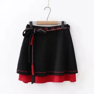 High Waist Tassels Belted Skirt A-Line