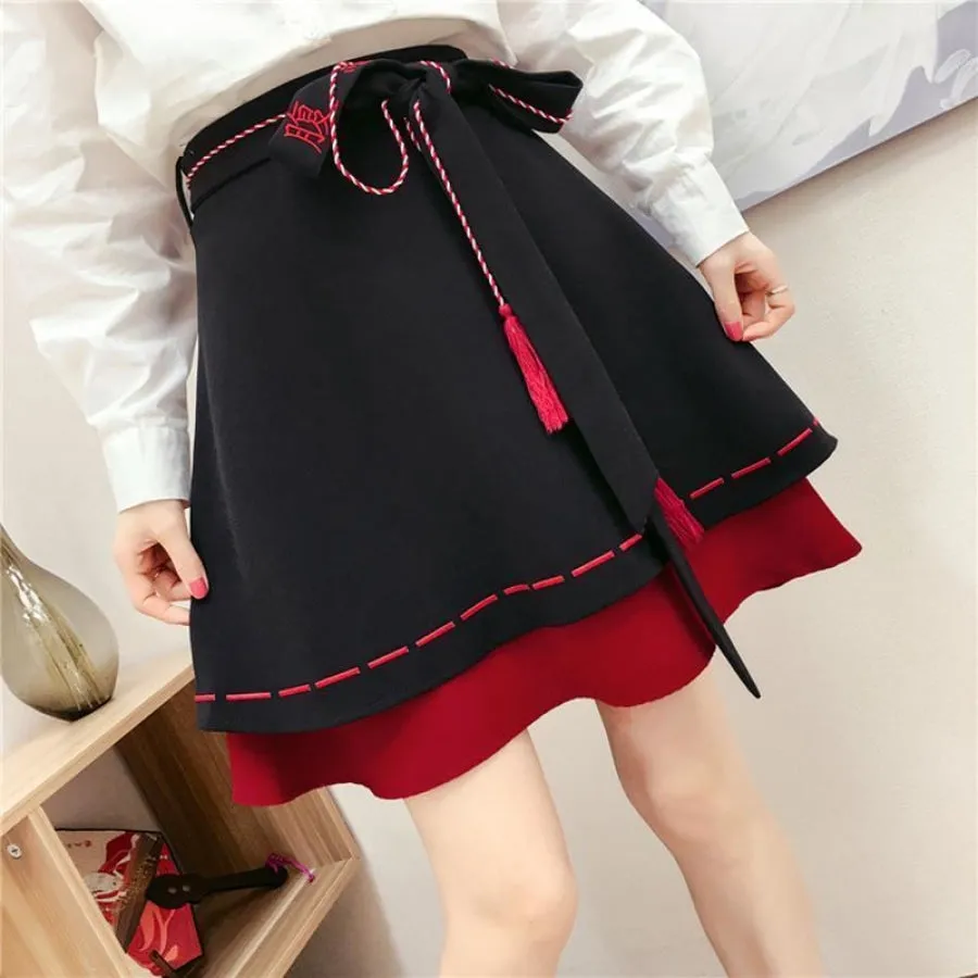 High Waist Tassels Belted Skirt A-Line