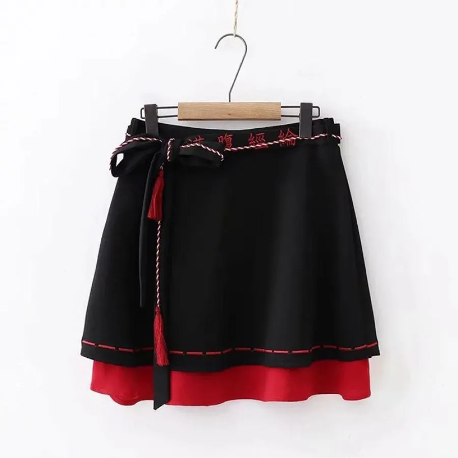 High Waist Tassels Belted Skirt A-Line