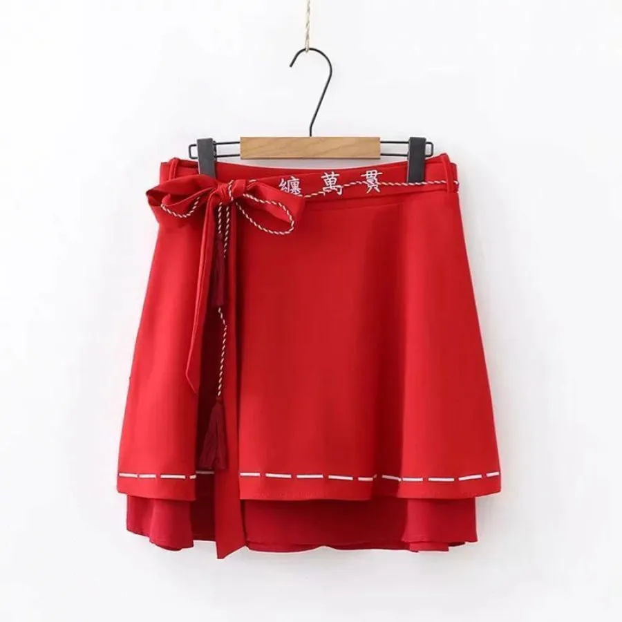 High Waist Tassels Belted Skirt A-Line