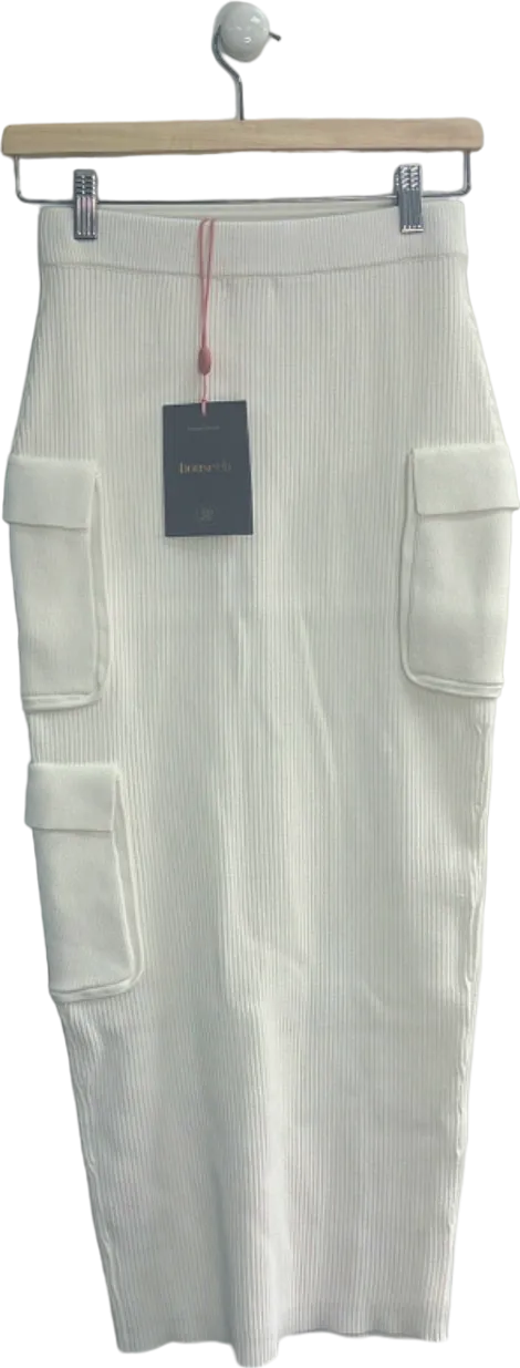 House of CB White Maeve Ribbed Knit Pencil Skirt S