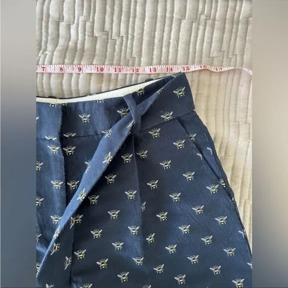 J. Crew EUC Bee Embroidered High Waist Navy Blue Shorts Tie Belt Size 8 Like New
