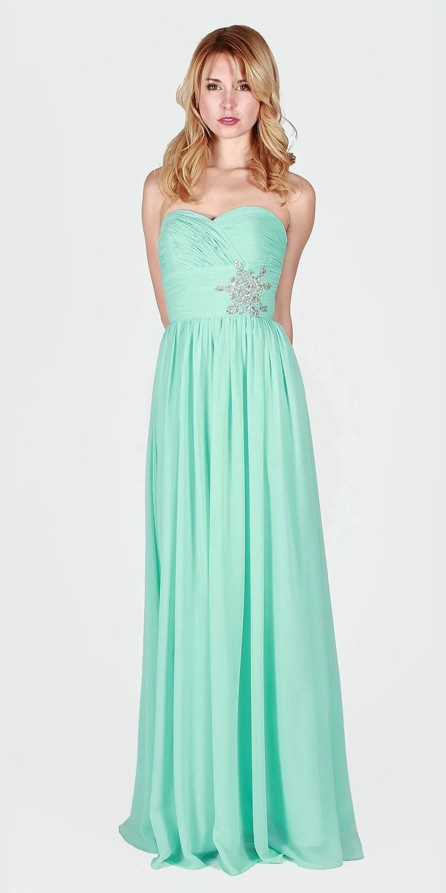 J&J Fashion 1422 Ruched Bodice Strapless Long Formal Dress