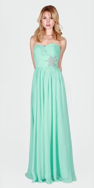 J&J Fashion 1422 Ruched Bodice Strapless Long Formal Dress