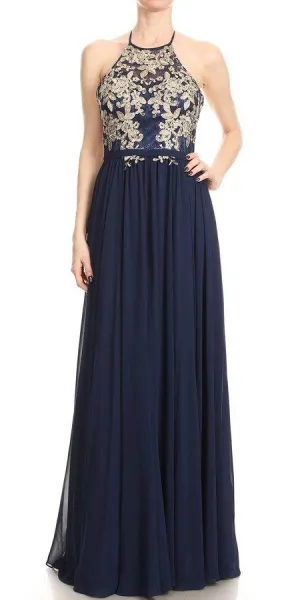 J&J Fashion 1504 Appliqued Long Dress High Neckline