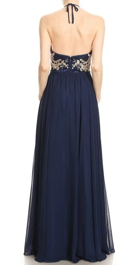 J&J Fashion 1504 Appliqued Long Dress High Neckline
