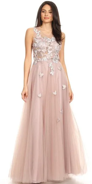 J&J Fashion 3080 Illusion Bodice Appliqued Long Prom Dress