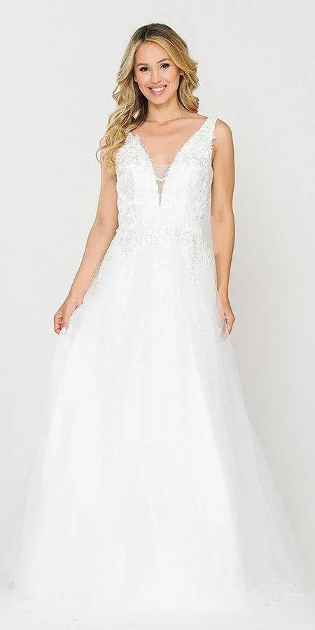 J&J Fashion 3087 Appliqued V-Neck and Back Wedding Dress